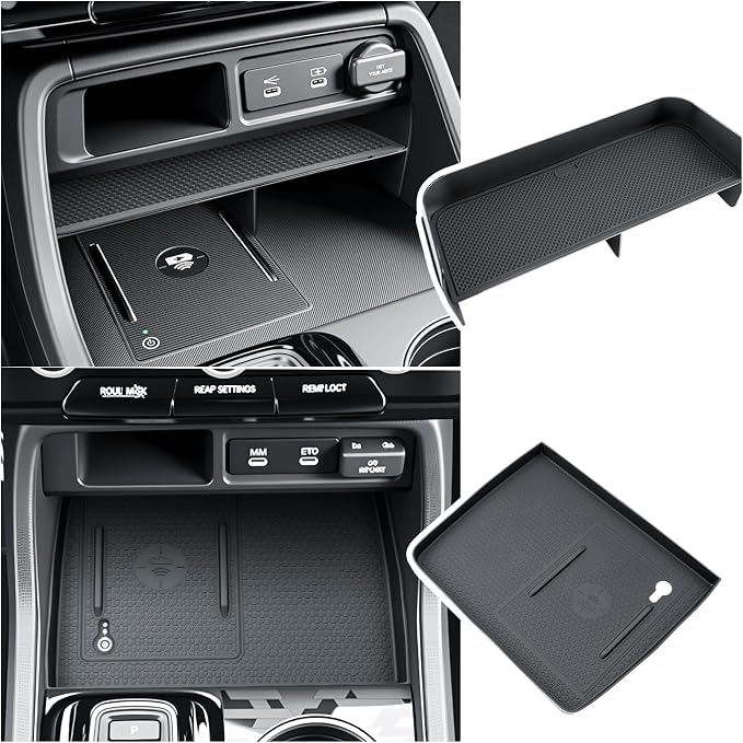 BIBIBO 2Packs for 2026 Honda Passport Console Organizer 2026 Honda Passport Center Console Organizer+Wireless Charging Mat 2026 Passport Console Insert Organizer