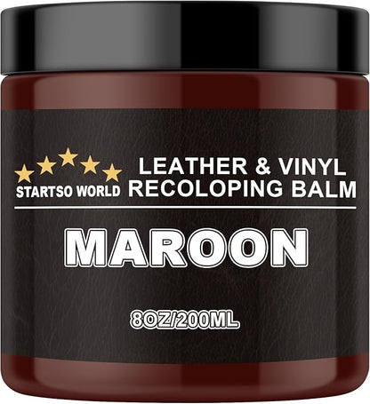 STARTSO WORLD Leather Recoloring Balm, Maroon Leather Repair Kit for Furniture, Leather Dye, Leather Color Restorer for Couches, Leather Couch Paint | Repair, Restore & Renew Old, Faded Leather