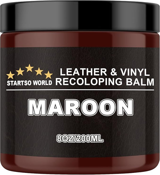 STARTSO WORLD Leather Recoloring Balm, Maroon Leather Repair Kit for Furniture, Leather Dye, Leather Color Restorer for Couches, Leather Couch Paint | Repair, Restore & Renew Old, Faded Leather