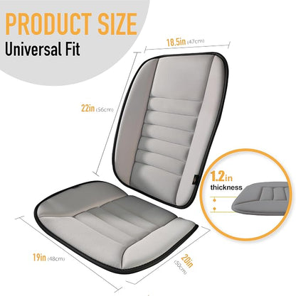 kingphenix Car Seat Cushion with Back Support Pillow: Enhanced Comfort Memory Foam Design for Pain Relief, Ideal for Drivers and Office Use - Ergonomic Lumbar Comfort for Long Sitting - Gray