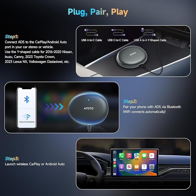 Wireless CarPlay Adapter, Magic AI Box with Dual-WiFi Stability,Wireless CarPlay Box Compatible with Wired Factory CarPlay & Android Auto, Support for YouTube/Netflix