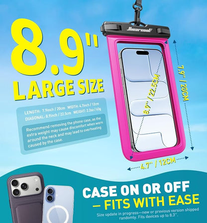 Hiearcool Waterproof Phone Pouch,Waterproof Phone Case for iPhone 17 16 15 14 13 Pro Max Plus up to 8.9",IPX8 Cellphone Dry Bag for Beach Cruise Travel-Bright Red-2Pack