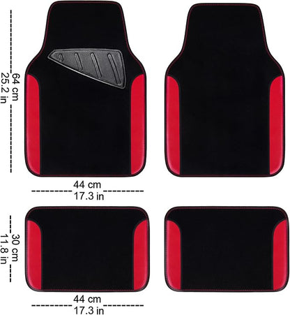 CAR PASS 3D Air Mesh Car Seat Covers Full Sets w/5mm Sponge, 4Pcs Waterproof Car Floor Mats, Steering Wheel Cover Universal Fit for SUV Sedan Truck, Airbag Compatible Automotive Interior(Black & red)