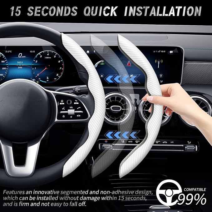 WOCOCN 2pcs Car Steering Wheel Cover,Anti-Skid Carbon Fiber Steering Wheel Protector for Men Women,Multiple Color Options,Universal for Most Car Interiors Accessories (White)