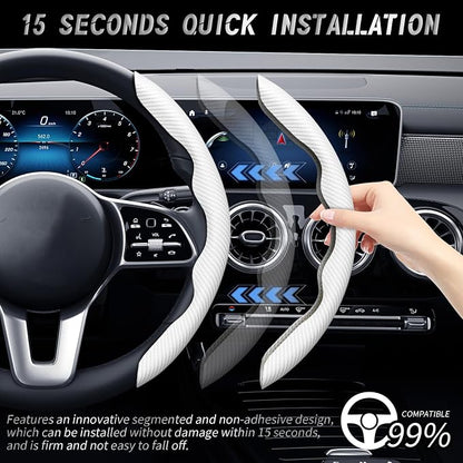 WOCOCN 2pcs Car Steering Wheel Cover,Anti-Skid Carbon Fiber Steering Wheel Protector for Men Women,Multiple Color Options,Universal for Most Car Interiors Accessories (White)