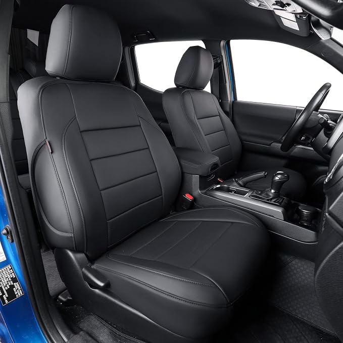coverdream Tacoma Seat Covers Custom Fit for 2005-2011 Toyota Tacoma Double Cab/Crew Cab (Regular Seats),Fully Covered Faux Leather Seat Protector-Full Set (Black)