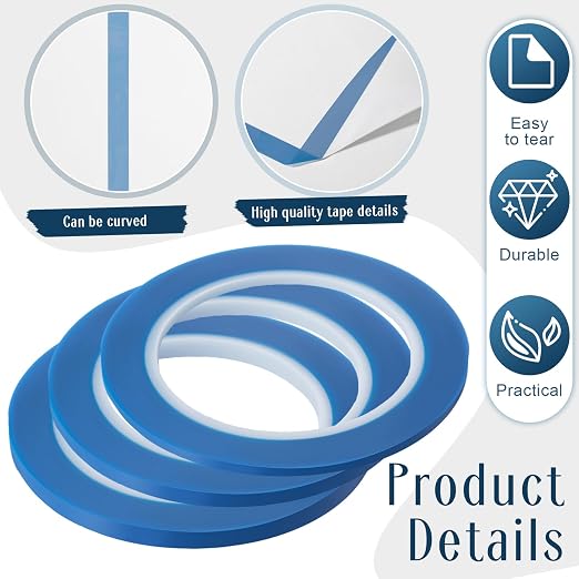 Nezyo 6 Pcs Vinyl Pinstripe Tapes Masking Painter Tapes High Temperature Low Tack Automotive Car Paint for Easy Removal Trim Thin Finishing Masking(Dark Blue,1/16,1/8, 1/4 Inch)