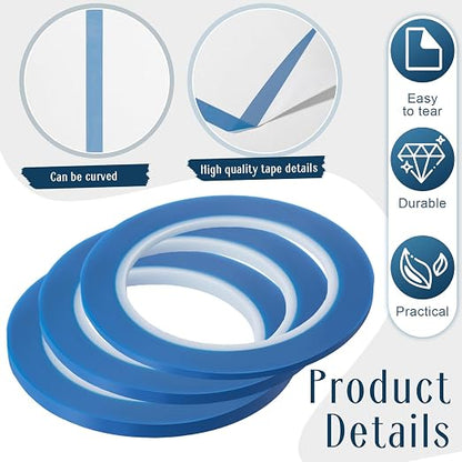 Nezyo 6 Pcs Vinyl Pinstripe Tapes Masking Painter Tapes High Temperature Low Tack Automotive Car Paint for Easy Removal Trim Thin Finishing Masking(Dark Blue,1/16,1/8, 1/4 Inch)