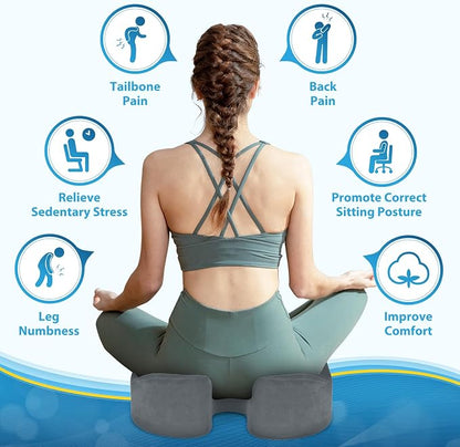 BlissTrends Seat Cushion,5.2in Thick Memory Foam Cushions for Office Chair, Car Seat, Airplane, Relieving Pressure Tailbone Sciatica Back Pain for Long Sitting Office Workers, Car Drivers LightGrey