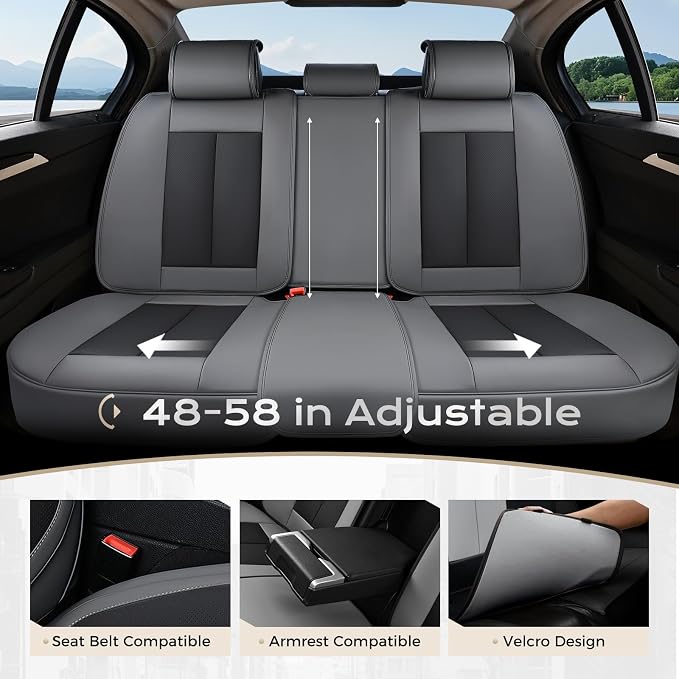 Coverado Seat Covers, Car Seat Covers Full Set, Leather Seat Covers for Cars, Car Seat Protector, Gray Car Seat Covers Front Seats and Back Seats Universal Fit for Most Cars Black