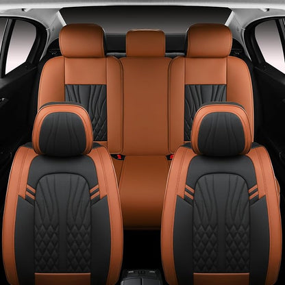 MINGBRON Leather Car Seat Covers,Car Seat Protector Waterproof,Seat Covers Full Set, Car Seat Protectors 5 Seats,Automotive Seat Covers Fit Most Cars Black&Brown