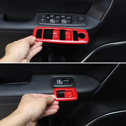 JeCar Window Lift Switch Cover Interior Button Trim Kit for Jeep Grand Cherokee 2011-2020 & Jeep Cherokee 2014-2020, Red