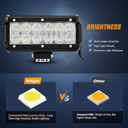 Nilight 2PCS 6.5 Inch 36W Flood LED Light Bar Led Work Light Off Road Driving Light With Off Road Wiring Harness