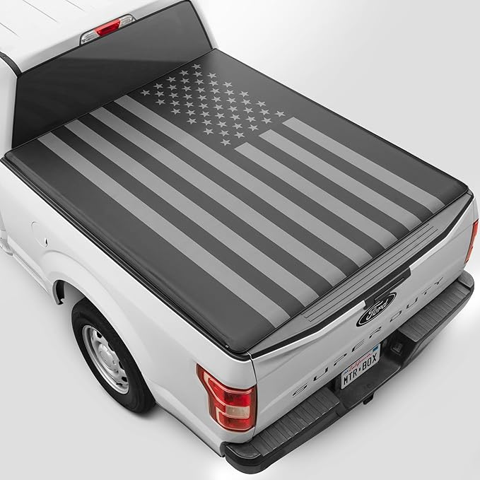 American Flag Truck Tonneau Cover for Ford F-250 F-350 Super Duty 2017-2026 / F-350 with 6.8 ft Bed Length, All-Weather Soft Tri-Fold Truck Bed Cover for Truck Black/Gray Flag