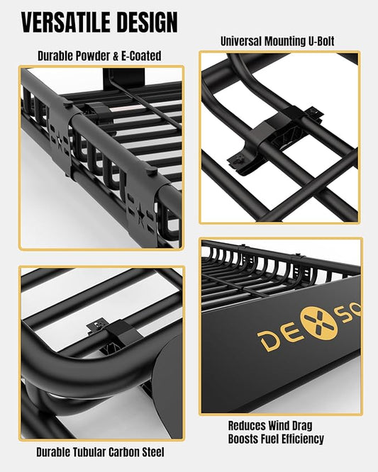 DEXSO 64" x 39" Universal Roof Rack Basket, 200 Lbs Capacity Rooftop Cargo Carrier Basket with Extension Heavy Duty Luggage Holder Rack for SUVs, Trucks, Vehicles