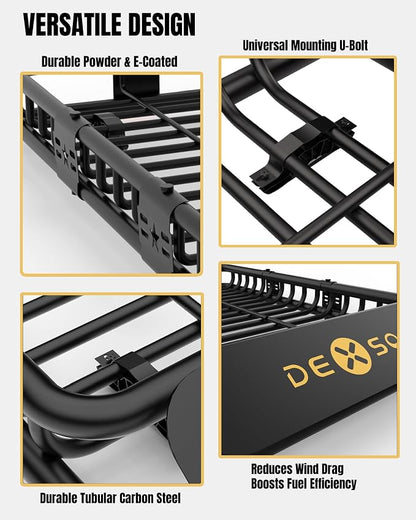 DEXSO 64" x 50" Universal Roof Rack Basket, 200 Lbs Capacity Rooftop Cargo Carrier Basket with Extension Luggage Rack Heavy Duty for SUVs, Trucks, Vehicles
