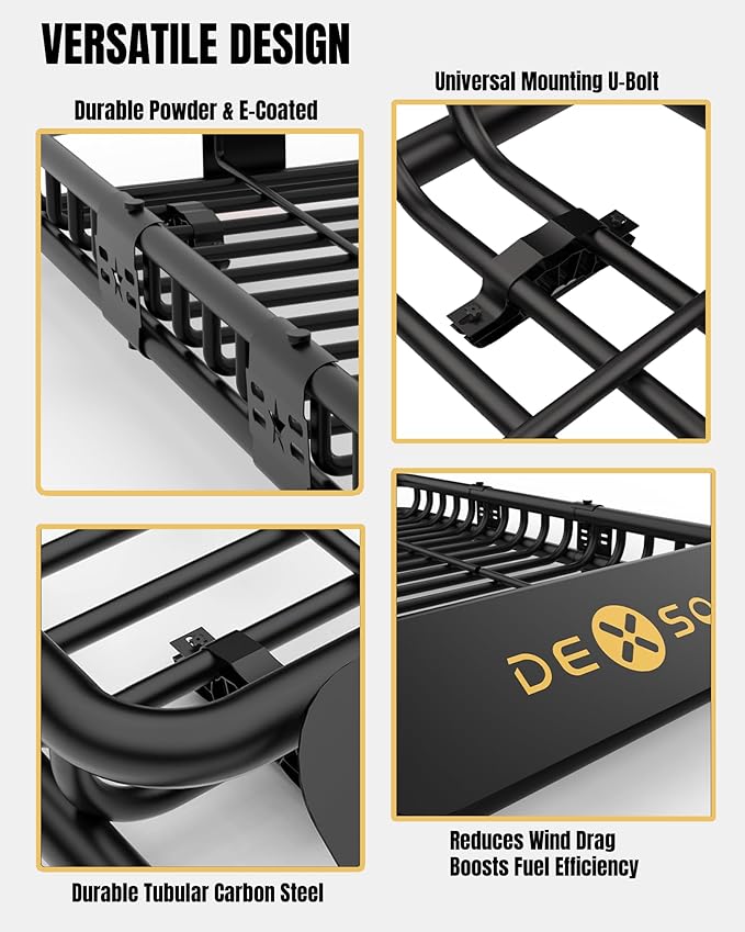 DEXSO Universal Roof Rack Basket, 64" x 39" Rooftop Cargo Carrier Basket, 200 Lbs Capacity Car Cargo Rack, Heavy Duty Luggage Rack for SUVs, Trucks, Vehicles