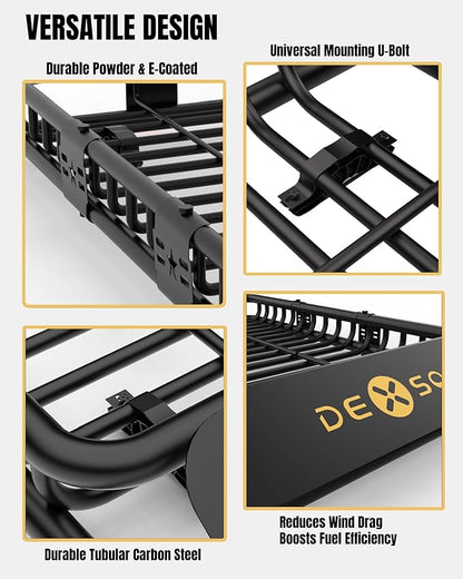 DEXSO Universal Roof Rack Basket, 64" x 39" Rooftop Cargo Carrier Basket, 200 Lbs Capacity Car Cargo Rack, Heavy Duty Luggage Rack for SUVs, Trucks, Vehicles