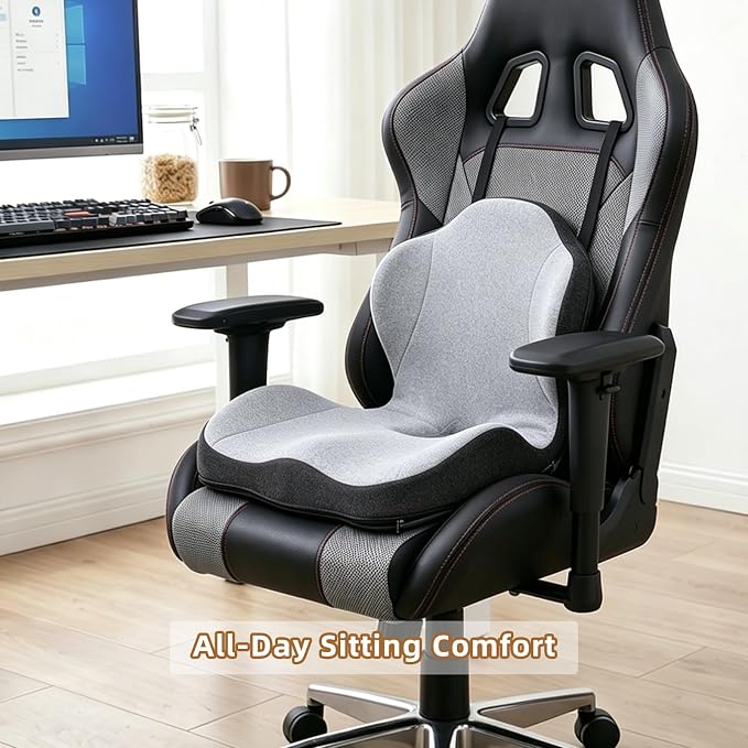 Car Seat Cushions for Driving, Dual-Layer Memory Foam Seat Cushion with Lumbar Support, Ergonomic Truck Seat Cushion & Office Chair Cushion for Wheelchair, Gaming Chair & Sofa