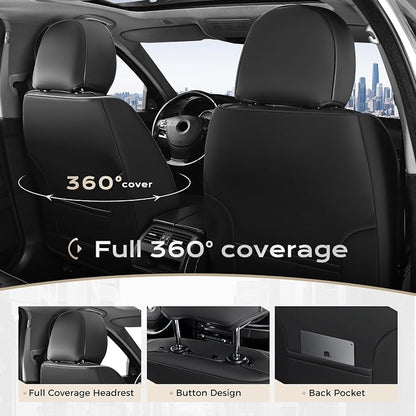 Coverado Front Seat Covers, 2 Pack Waterproof Seat Cover for Cars, Faux Leather Seat Covers with Lumbar Support, Car Seat Protectors Driver Car Seat Cushion Universal Fit for Most Cars (Black&Purple)