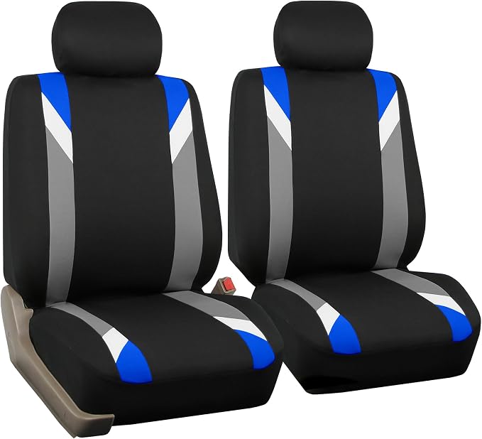 FH Group Front Set Cloth Car Seat Covers for Low Back Car Seats with Removable Headrest, Universal Fit, Airbag Compatible Seat Cover for SUV, Sedan, Van Blue