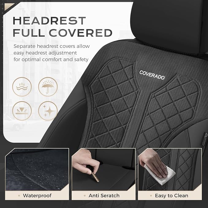 Coverado Black Front Seat Covers, Automotive Seat Covers 2 Seats, Mesh Car Protectors 2-Pack, Auto Seat Covers Spill-Proof Design Universal Fit for SUV, Vans, Sedan, Truck
