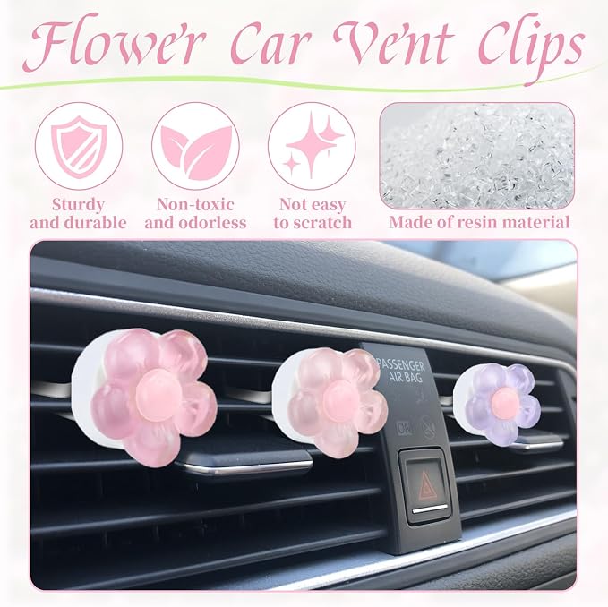 6 PCS Flower Vent Clips For Car, Cute Daisy Car Air Vent Clips, Air Conditioner Outlet Cars Vents Decor, Cars Decorations Accessories (6 Colors)