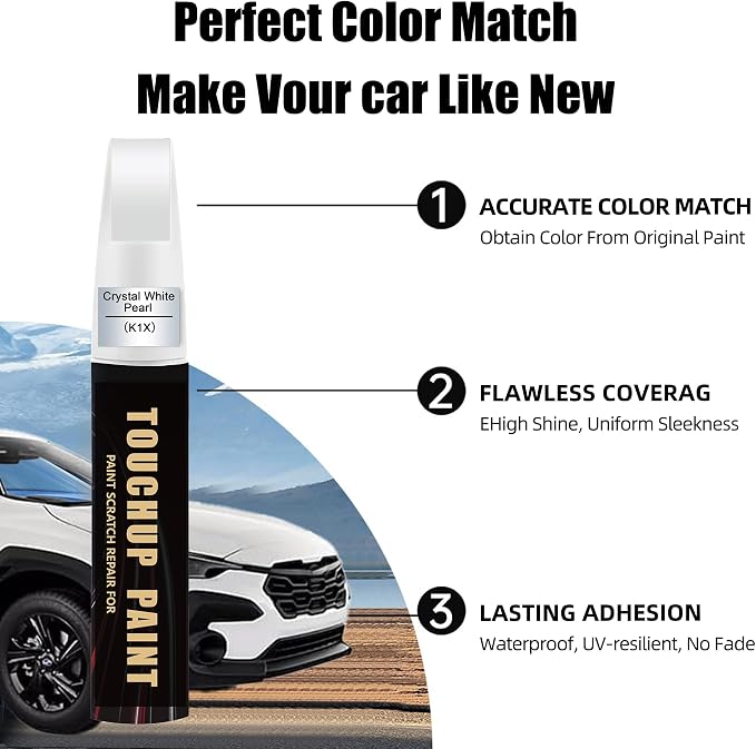 Crystal White Pearl(K1X) Car Paint Touch Up Pen Compatible with SUBARU, 2-In-1 Color Accurate Touch Up Car Scratch Repair Paint Match SUBARU Series Automotive Scratch Remover for Nicks & Chips Repair