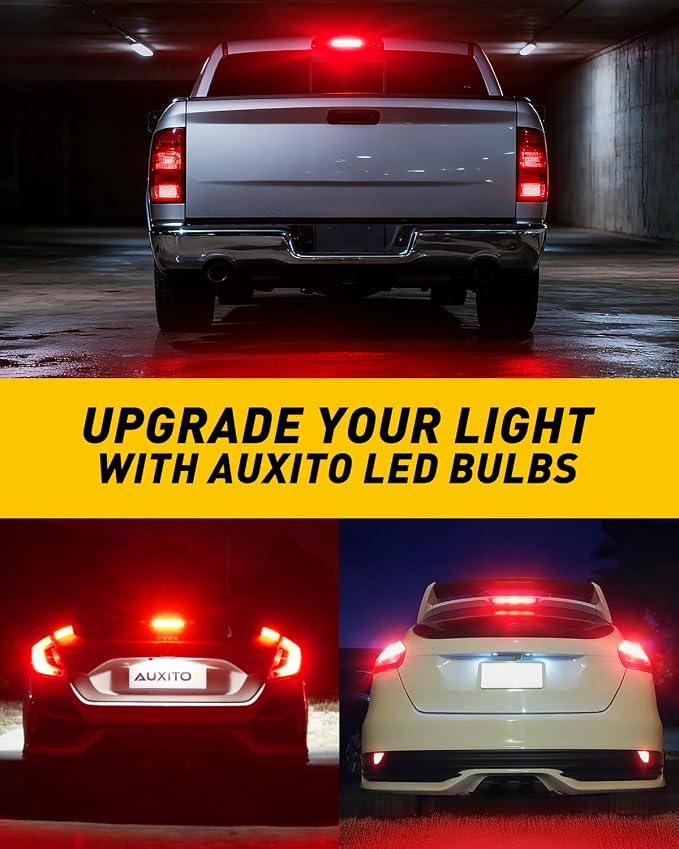 AUXITO 912 921 LED Bulb Red, Third Brake Center High Mount Stop Light, Canbus Error Free T15 906 904 922 W16W LED Bulbs, Exterior Center High Mount Stop Red 3rd Brake Tail Lights (Pack of 2)