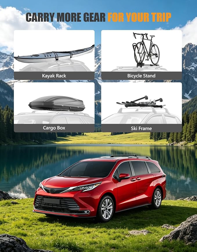 KINGGERI Roof Rack Cross Bars Compatible with Toyota Sienna 2021 2022 2023 2024 2025 2026, Aluminum Roof Rails Crossbars Replacement for Rooftop Cargo Basket Carrier Bag Luggage Rails Kayak Bike