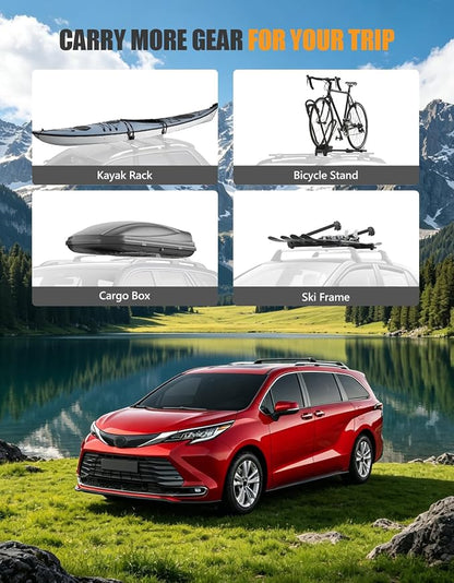 KINGGERI Roof Rack Cross Bars Compatible with Toyota Sienna 2021 2022 2023 2024 2025 2026, Aluminum Roof Rails Crossbars Replacement for Rooftop Cargo Basket Carrier Bag Luggage Rails Kayak Bike