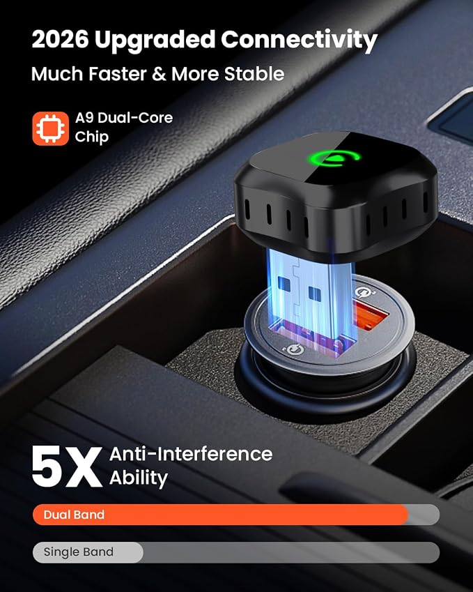 Wireless 2-in-1 CarPlay Adapter for Android: BANKKY Fast Auto-Connect 5GHz Dual-Band Car Adapter for iPhone Stable Connection Plug & Play Low Latency Mini Upgraded Wired to Wireless for CarPlay