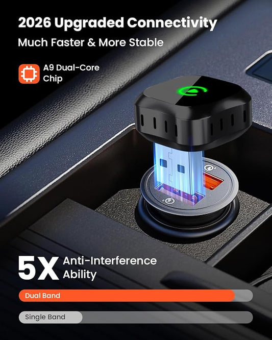 Wireless 2-in-1 CarPlay Adapter for Android: BANKKY Fast Auto-Connect 5GHz Dual-Band Car Adapter for iPhone Stable Connection Plug & Play Low Latency Mini Upgraded Wired to Wireless for CarPlay