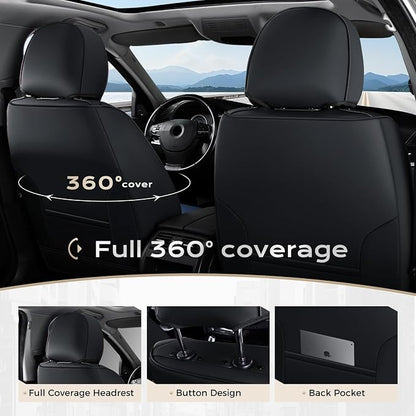 Coverado Leather Seat Covers, Car Seat Covers Front Seats, Waterproof Seat Covers for Cars, Faux Leather Automotive Seat Covers Universal Seat Covers Protector Fit for Most Cars Trucks SUV, Black&Blue