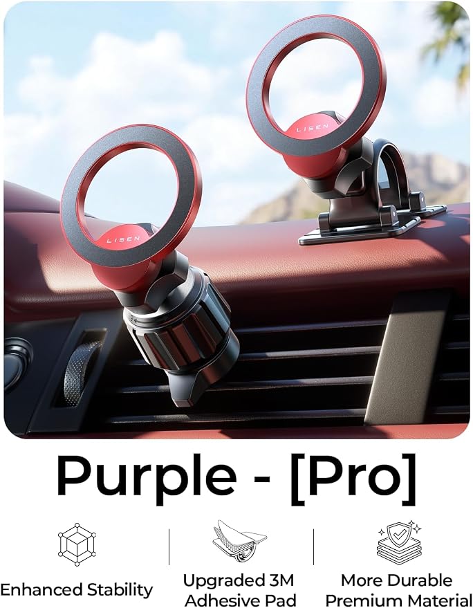 LISEN for MagSafe Car Mount,Car Accessories for Women Men [2025 Ultra] Magnetic Phone Holder for Car 360 Dashboard Vent Phone Mount for Car Organization iPhone 16 15 14 13 12 Pro Plus Mini,Red