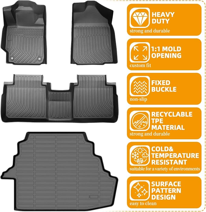 Floor Mats for Toyota Camry 2007-2011(ONLY Gas), NOT for Hybrid, Custom Fit Camry CE XLE SE LE Floor Mats, Front Rear Mats & Cargo Liner, TPE Anti-Slip Waterproof Duty Car Accessor