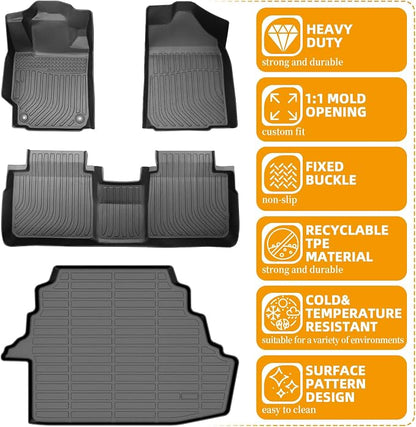 Floor Mats for Toyota Camry 2007-2011(ONLY Gas), NOT for Hybrid, Custom Fit Camry CE XLE SE LE Floor Mats, Front Rear Mats & Cargo Liner, TPE Anti-Slip Waterproof Duty Car Accessor