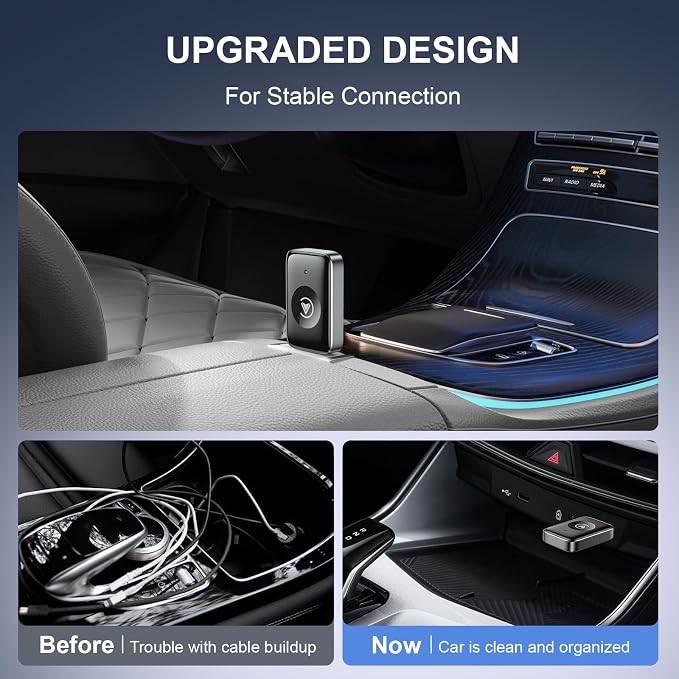 Wireless Carplay Adapter for iPhone & Android, Mini 2-in-1 CarPlay Dongle, Plug & Play, No Delay, Convert Wired to Wireless Bluetooth Apple Carplay, with USB&USB-C, for Apple iOS 10+ and 2016+ Cars