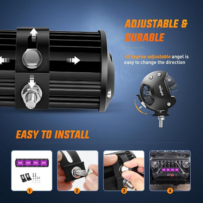 Nilight 12 Inch LED Light Bar Purple Triple Row 240W Flood Spot Combo Off Road Driving Decoration Neon Hunting Lighting for UTV Pick-up Van Boat Tractor