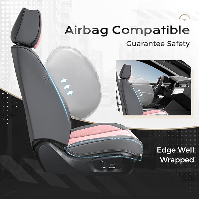 Coverado Seat Covers, Car Seat Covers Front Seats, Leather Seat Covers for Cars, Car Seat Protector Waterproof, Gray Car Seat Cushion, Front Carseat Cover Universal Fit for Most Cars Pink
