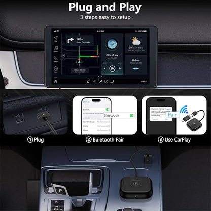 for iPhone 17 Wireless Carplay Adapter Compatible iPhone 17 Pro Max Air 16e 16 15,Automatic iPhone Carplay Wireless Adapter Convert Factory Wired to Wireless Plug and Play Car Play Fits Cars