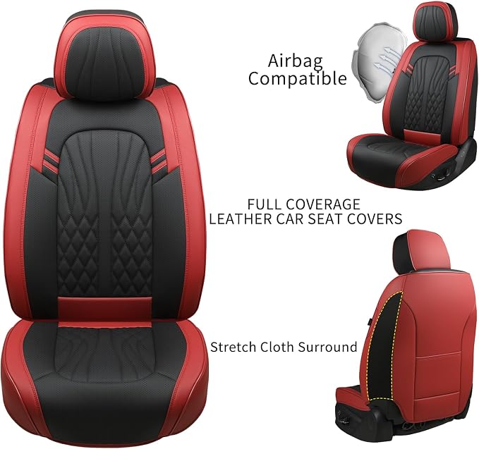 MINGBRON Leather Car Seat Covers,Car Seat Protector Waterproof,Seat Covers Full Set, Car Seat Protectors 5 Seats,Automotive Seat Covers Fit Most Cars Wine Red
