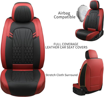 MINGBRON Leather Car Seat Covers,Car Seat Protector Waterproof,Seat Covers Full Set, Car Seat Protectors 5 Seats,Automotive Seat Covers Fit Most Cars Wine Red