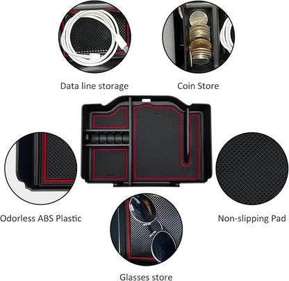 Center Console Organizer fits for Dodge RAM 2026 2025 2024 2023 2022 2021 2020 2019 1500 2500 3500 Accessories Interior Storage Box Armrest Storage Tray (Red)