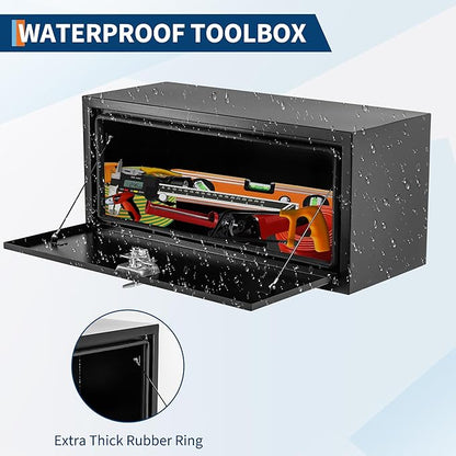 Black Steel Underbody Truck Tool Box for Pickup RV Toolbox Truck Bed Toolboxes Heavy Duty Waterproof Truck Chest with Lock,36 x 14 x 16 Inch