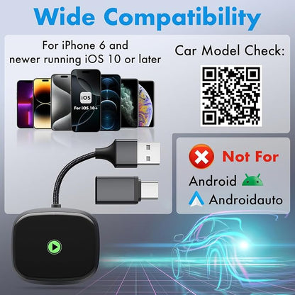 Travel Depot Wireless CarPlay Adapter for iPhone, Converts Wired to Wireless Adapter CarPlay, Plug & Play for Apple Car Play, Fast Auto Connect Bluetooth Dongle Car Streaming Device, Fits 800+ Models