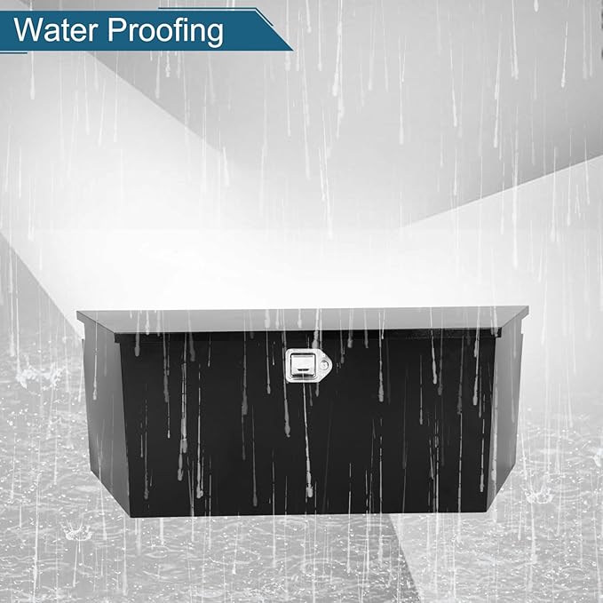 49"X14.6"X18.5" Tongue Truck Box Black Heavy Duty Steel Trailer Tongue Box Pick Up Truck Tool Box Storage Organizer w/Lock & Keys