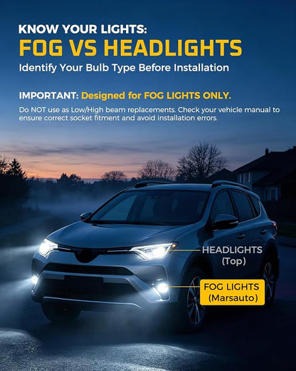 Marsauto 9005 H11 LED Bulbs, 120,000LM 20X Brighter, 2026 Upgraded 1:1 Mini Design, 6500K Xenon White 9005 H11 Fog Lights, No Flicker, 10-Year Extended Lifespan, Pack of 4