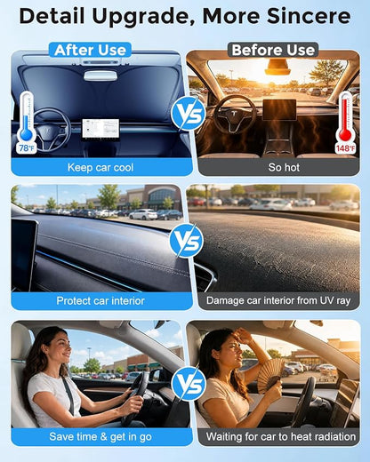 DMJN Front Windshield Sun Shade for Che-vrolet/Chevy Silverado(2019-2026),[Nano Ice-Crystal Coatings] UPF50+ Heat & UV Block, Protect Car Interior & Keep Cool, Flodable Steel-Ring Car Cover for Summer