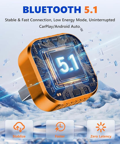 4-in-1 Mini Wireless CarPlay & Android Auto Adapter Support AirPlay/MirrorLink, Convert Wired to Wireless, Auto-Connect for Daily Commute, 5.8GHz Stable Connection, Plug & Play Dongle, Orange